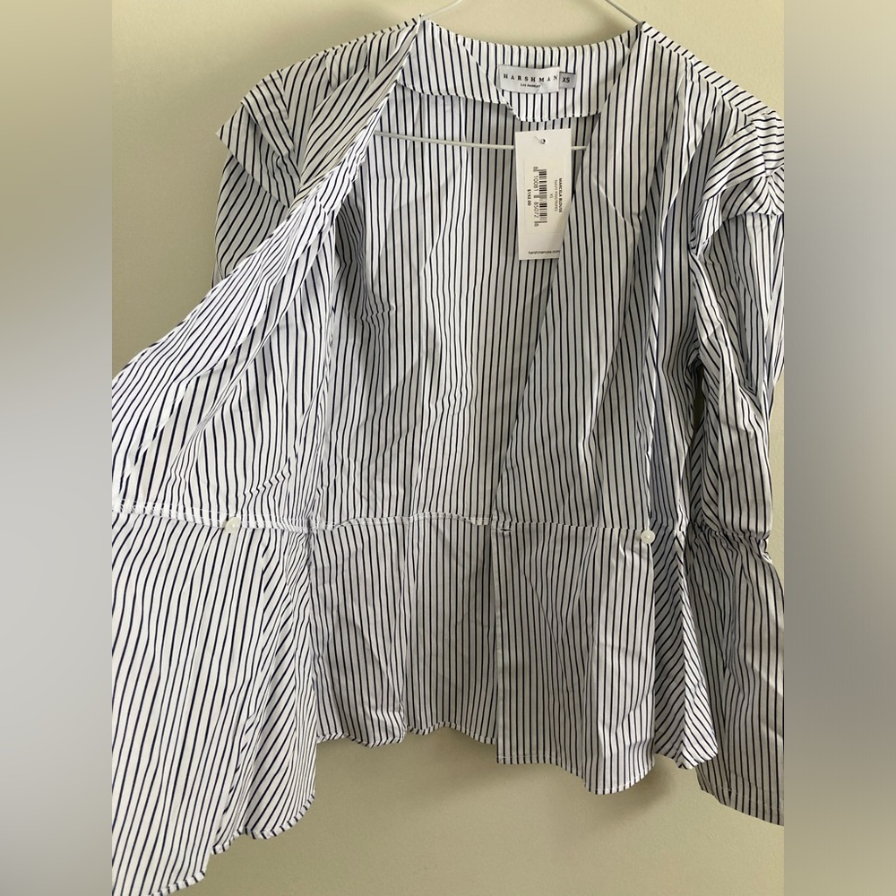 Harshman Marcela Navy Pinstripes Blouse - Picture 8 of 9